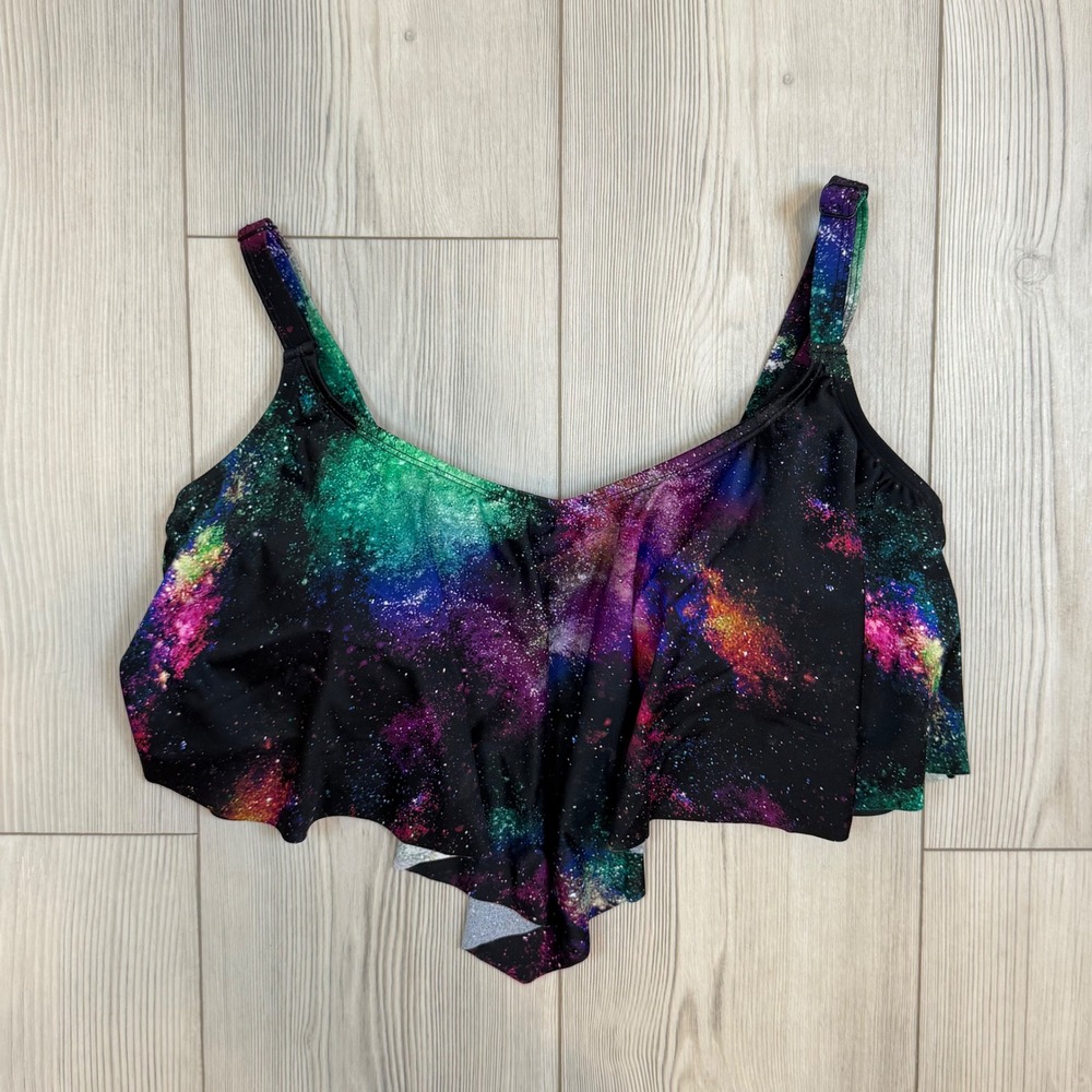 Torrid Galaxy Nebula Flounce Wireless Swim Top Multi Color Plus Size 1 1X